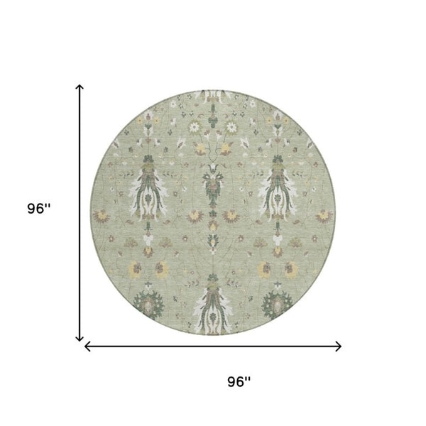 8 Foot Round Oriental Polyester Area Rug Washable for Patio Porch or Family Room