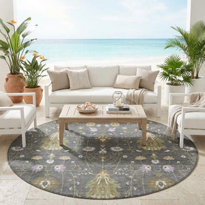 8 Foot Round Oriental Polyester Rug Stain Resistant for Indoor Outdoor Spaces