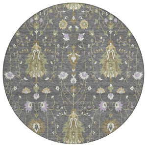 HomeRoots 8 Foot Round Oriental Polyester Rug Stain Resistant for Indoor Outdoor Spaces 743590