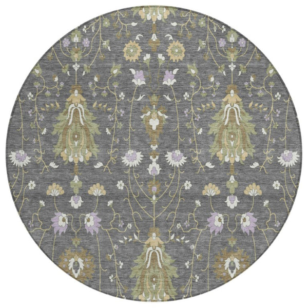 HomeRoots 8 Foot Round Oriental Polyester Rug Stain Resistant for Indoor Outdoor Spaces 743590