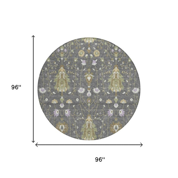 8 Foot Round Oriental Polyester Rug Stain Resistant for Indoor Outdoor Spaces