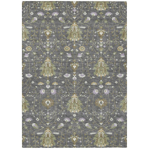 HomeRoots 9 X 12 Gray Graphite Oriental Polyester Rug Stain Resistant Indoor Outdoor Use 743592