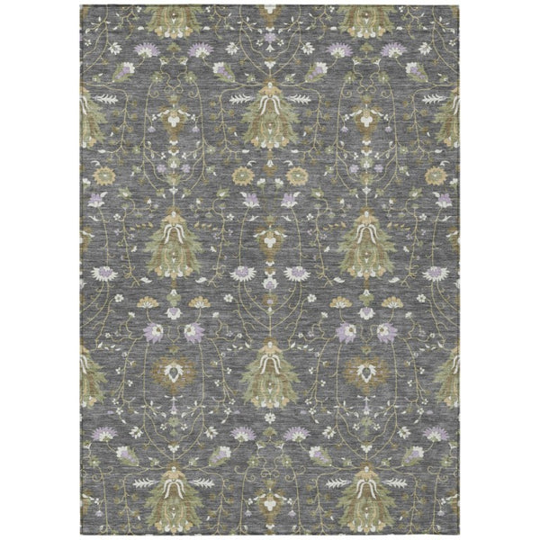HomeRoots 10 X 14 Oriental Polyester Area Rug Washable Indoor Outdoor Gray Graphite Pattern 743593