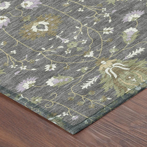10 X 14 Oriental Polyester Area Rug Washable Indoor Outdoor Gray Graphite Pattern