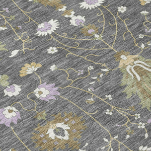 10 X 14 Oriental Polyester Area Rug Washable Indoor Outdoor Gray Graphite Pattern