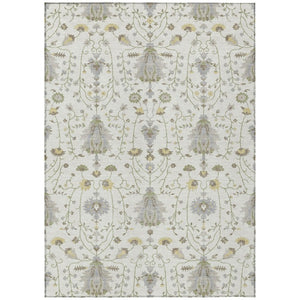 HomeRoots 5x8 Ivory Silver Oriental Polyester Area Rug Stain Resistant Indoor Outdoor Use 743595