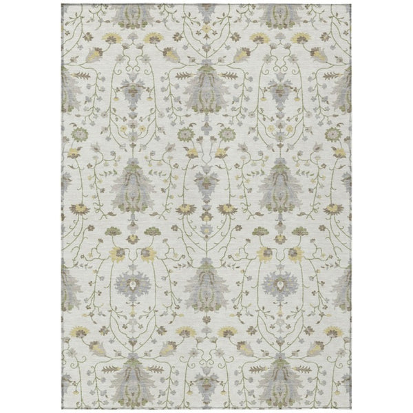 HomeRoots 9 X 12 Ivory Silver Oriental Polyester Area Rug Washable for Indoor Outdoor Use 743598