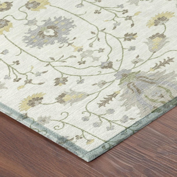 9 X 12 Ivory Silver Oriental Polyester Area Rug Washable for Indoor Outdoor Use