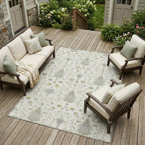 10 X 14 Oriental Polyester Area Rug Washable Stain Resistant Indoor Outdoor Ivory