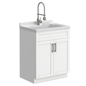 English Elm Murphy Beadboard Laundry Sink Cabinet with Deep Abs Basin and Chrome Faucet Included B136P427214