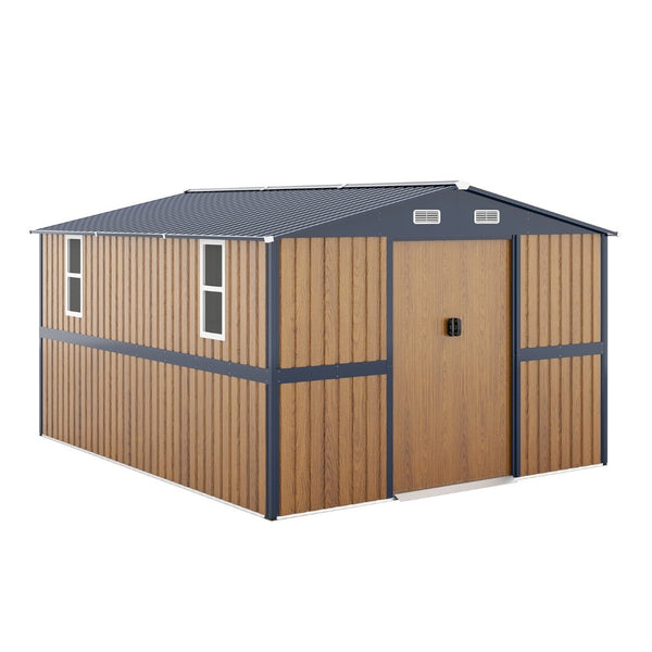 English Elm 10x12 Galvanized Steel Outdoor Shed with Lockable Entry Windows and Sloped Roof W1598S00032