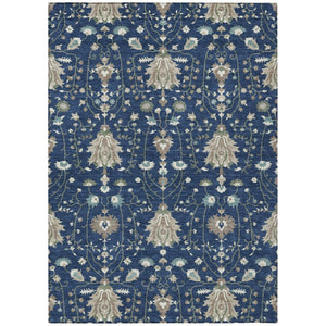 HomeRoots 5x8 Navy Oriental Polyester Area Rug Washable Stain Resistant Indoor Outdoor Use 743601