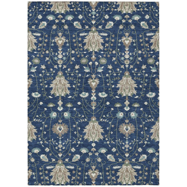 HomeRoots 5x8 Navy Oriental Polyester Area Rug Washable Stain Resistant Indoor Outdoor Use 743601