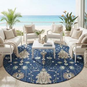 8 Foot Round Oriental Geometric Polyester Area Rug Washable for Indoor Outdoor Use