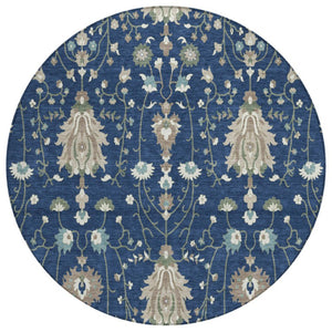 HomeRoots 8 Foot Round Oriental Geometric Polyester Area Rug Washable for Indoor Outdoor Use 743602