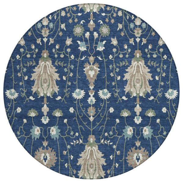 HomeRoots 8 Foot Round Oriental Geometric Polyester Area Rug Washable for Indoor Outdoor Use 743602