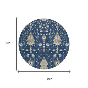 8 Foot Round Oriental Geometric Polyester Area Rug Washable for Indoor Outdoor Use