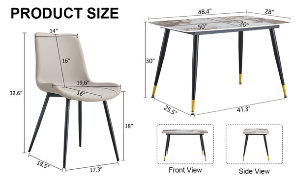 English Elm Table 5-Piece Dining Set: Luxurious Sintered Stone Top With 4 Ergonomic Warm Gray Pu Chairs For Comfort W1151S04205-GIGA
