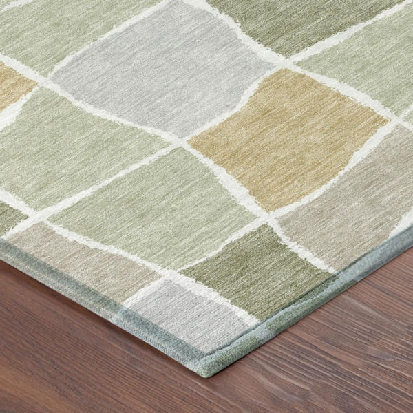 8 Ft Round Geometric Polyester Area Rug Washable Indoor Outdoor Patio Green
