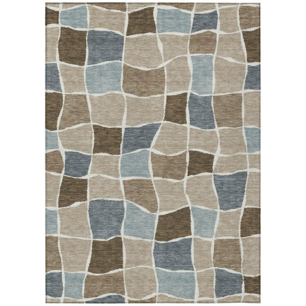 HomeRoots 5x8 Geometric Polyester Area Rug Washable Stain Resistant Indoor Outdoor Khaki Brown 743637