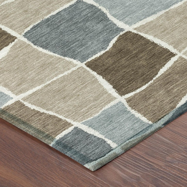 5x8 Geometric Polyester Area Rug Washable Stain Resistant Indoor Outdoor Khaki Brown