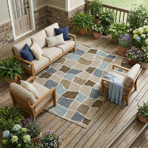 8 X 10 Khaki Brown Geometric Polyester Area Rug Stain Resistant for Patio Living
