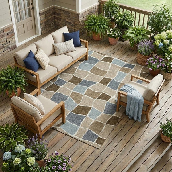 8 X 10 Khaki Brown Geometric Polyester Area Rug Stain Resistant for Patio Living