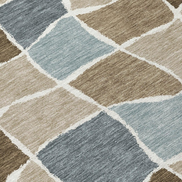 8 X 10 Khaki Brown Geometric Polyester Area Rug Stain Resistant for Patio Living