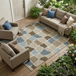 10 X 14 Geometric Polyester Area Rug Washable Stain Resistant Indoor Outdoor Khaki
