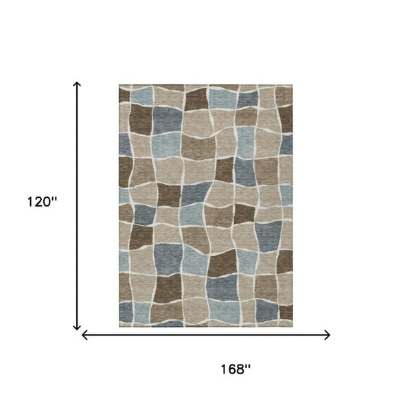 10 X 14 Geometric Polyester Area Rug Washable Stain Resistant Indoor Outdoor Khaki