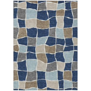 HomeRoots 5 X 8 Geometric Polyester Area Rug Washable Indoor Outdoor Navy Stain Resistant 743643