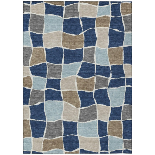 HomeRoots 5 X 8 Geometric Polyester Area Rug Washable Indoor Outdoor Navy Stain Resistant 743643