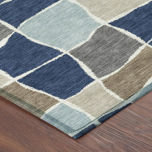 5 X 8 Geometric Polyester Area Rug Washable Indoor Outdoor Navy Stain Resistant