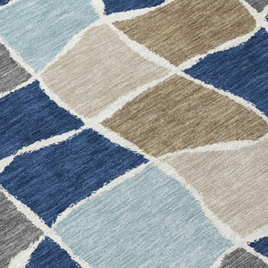 5 X 8 Geometric Polyester Area Rug Washable Indoor Outdoor Navy Stain Resistant