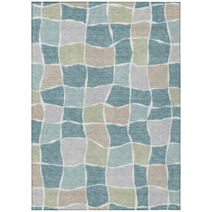 HomeRoots 9 X 12 Teal Silver Geometric Polyester Area Rug Washable for Patio or Living Room 743664