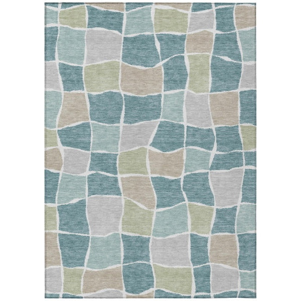 HomeRoots 9 X 12 Teal Silver Geometric Polyester Area Rug Washable for Patio or Living Room 743664