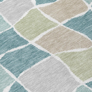 9 X 12 Teal Silver Geometric Polyester Area Rug Washable for Patio or Living Room