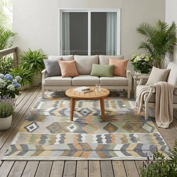 5 X 8 Gray Graphite Geometric Polyester Area Rug Washable Stain Resistant Patio