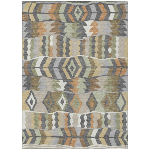 HomeRoots 5 X 8 Gray Graphite Geometric Polyester Area Rug Washable Stain Resistant Patio 743679