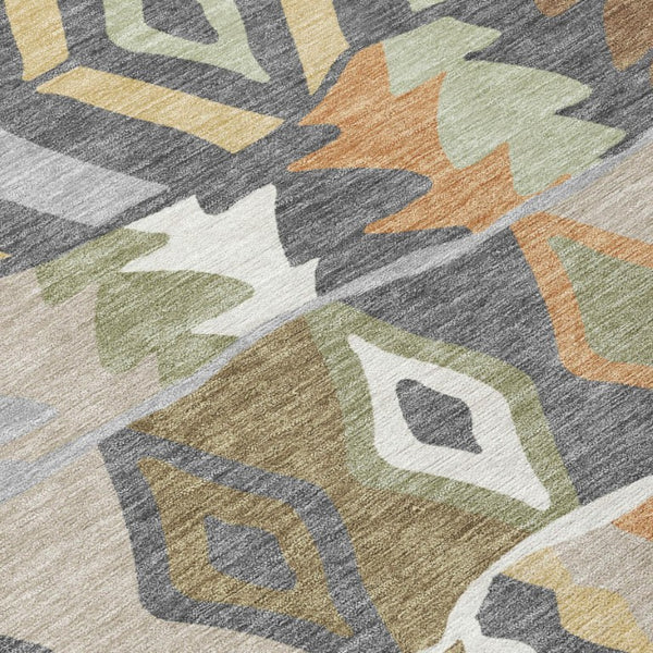 5 X 8 Gray Graphite Geometric Polyester Area Rug Washable Stain Resistant Patio