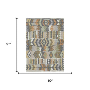 5 X 8 Gray Graphite Geometric Polyester Area Rug Washable Stain Resistant Patio
