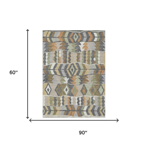5 X 8 Gray Graphite Geometric Polyester Area Rug Washable Stain Resistant Patio
