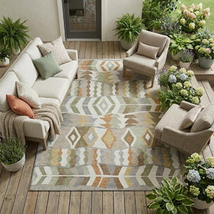 8 X 10 Ivory Silver Geometric Polyester Area Rug Stain Resistant for Patio or Living Room