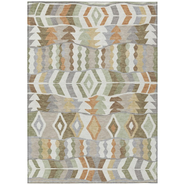 HomeRoots 9x12 Geometric Ivory Silver Polyester Area Rug Washable Stain Resistant Indoor Outdoor 743688