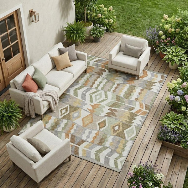 10 X 14 Ivory Silver Geometric Polyester Area Rug Washable for Patio or Living Room