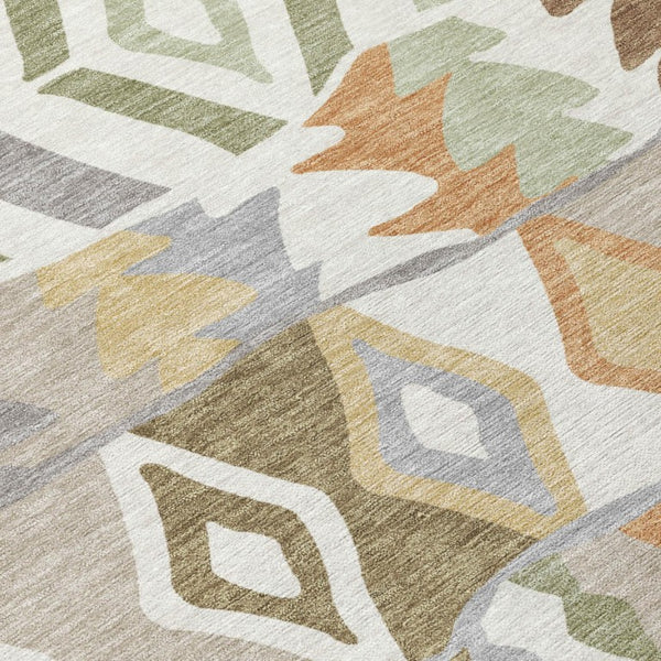 10 X 14 Ivory Silver Geometric Polyester Area Rug Washable for Patio or Living Room