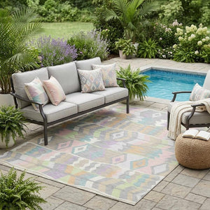5x8 Pewter Gray Geometric Polyester Area Rug Washable for Indoor Outdoor Use