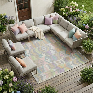 8 X 10 Pewter Gray Geometric Polyester Area Rug Stain Resistant for Patio