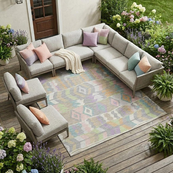 8 X 10 Pewter Gray Geometric Polyester Area Rug Stain Resistant for Patio