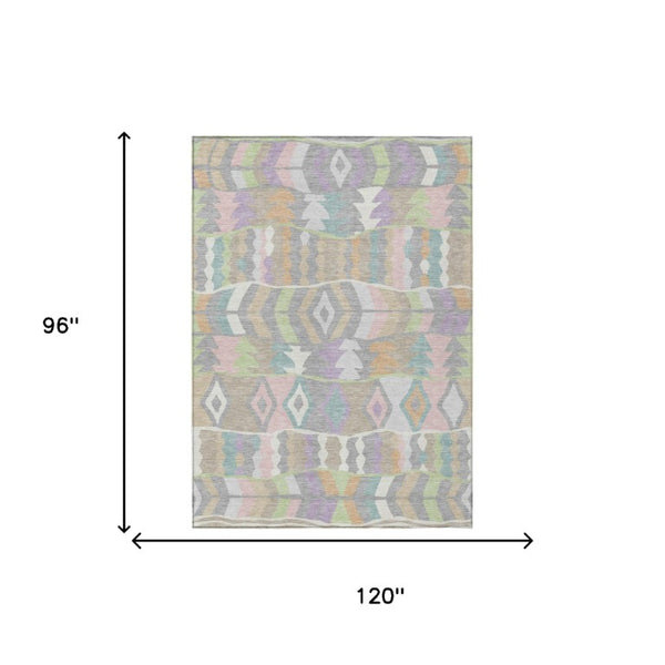 8 X 10 Pewter Gray Geometric Polyester Area Rug Stain Resistant for Patio
